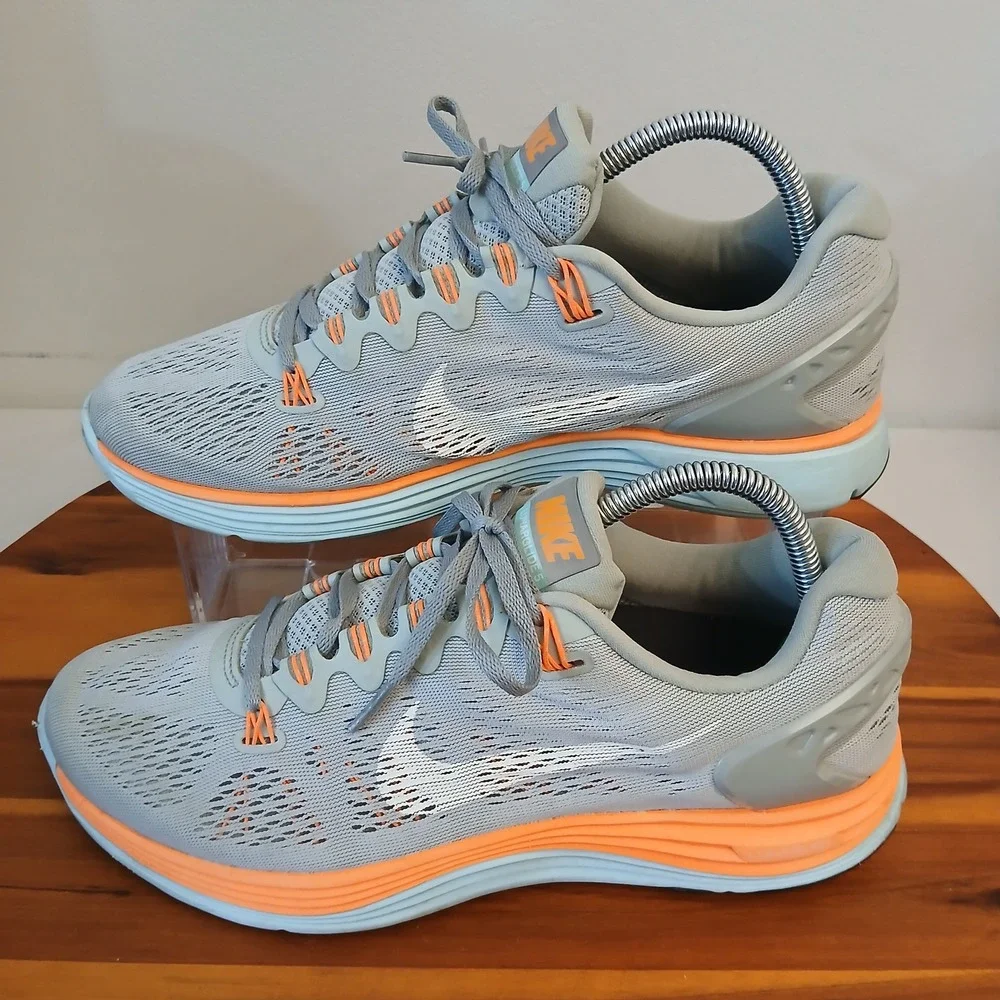 Nike LunarGlide+ 5 Womens 10 Teal Grey Orange Running Shoes Sneakers 599395-318